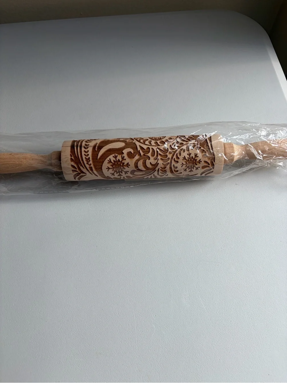 Laser Engraved Wooden Rolling Pin Floral Embossed Pattern 14 Inch New
